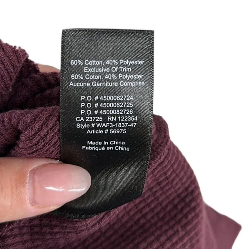 Aritzia tna waffle hoodie long sleeve light weight lounge wear casual maroon xs - Picture 8 of 8